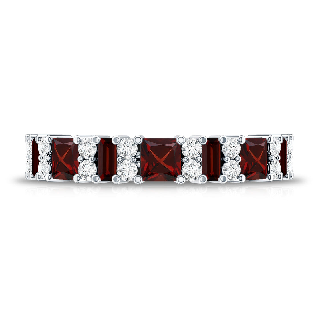 Natural Red Garnet Half Eternity Ring with Diamond