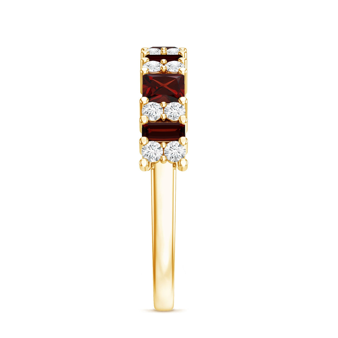 Natural Red Garnet Half Eternity Ring with Diamond
