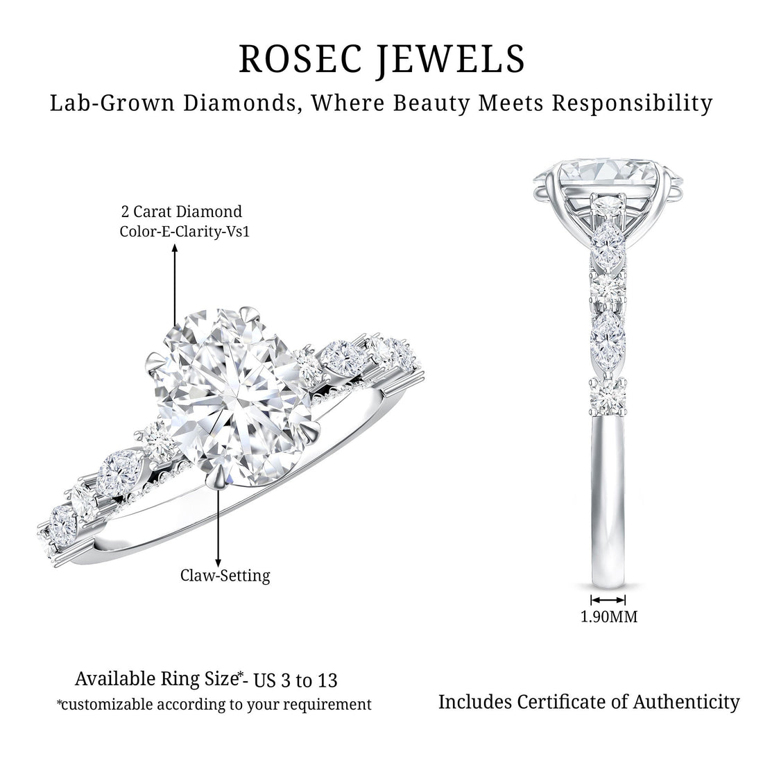 2 Carat Oval Lab Grown Diamond Engagement Ring with IGI Certificate