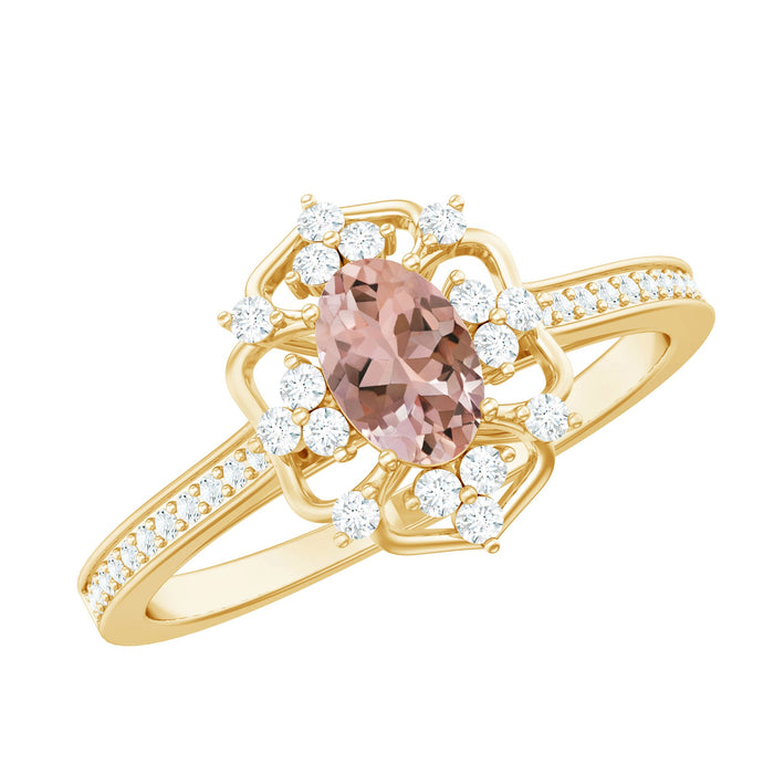 Vintage Inspired Morganite Engagement Ring with Diamonds