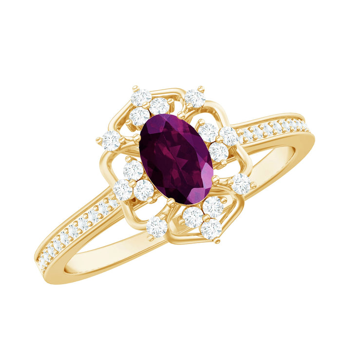 Vintage Engagement Ring with Rhodolite Garnet and Diamond