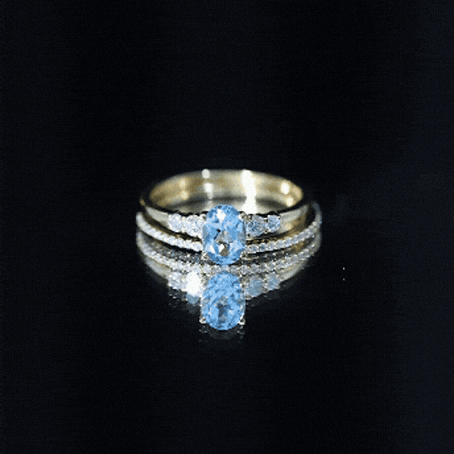 Oval Swiss Blue Topaz Diamond Wedding Ring Set in Silver