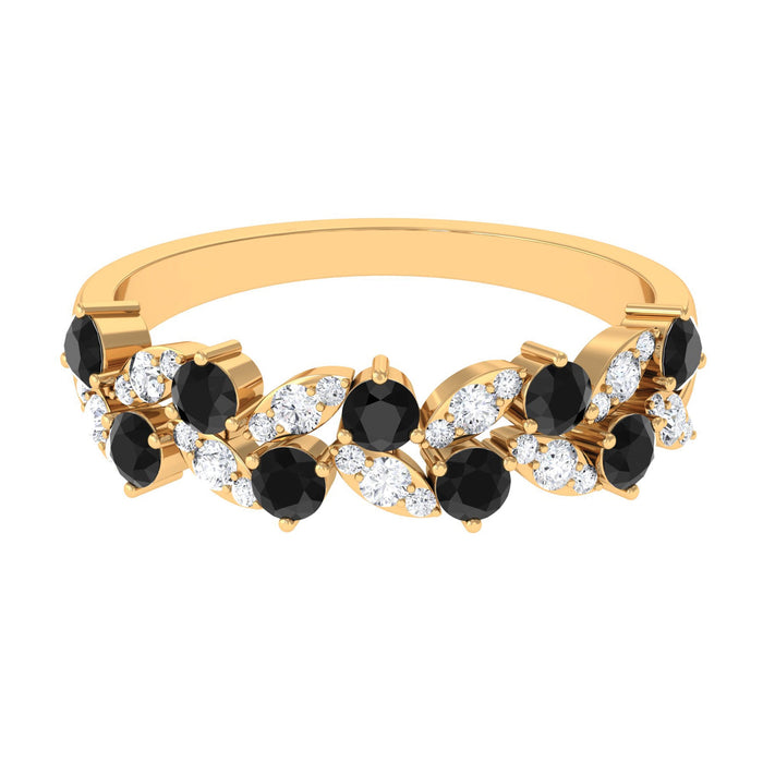 Black Onyx and Diamond Half Eternity Leaf Band for Women