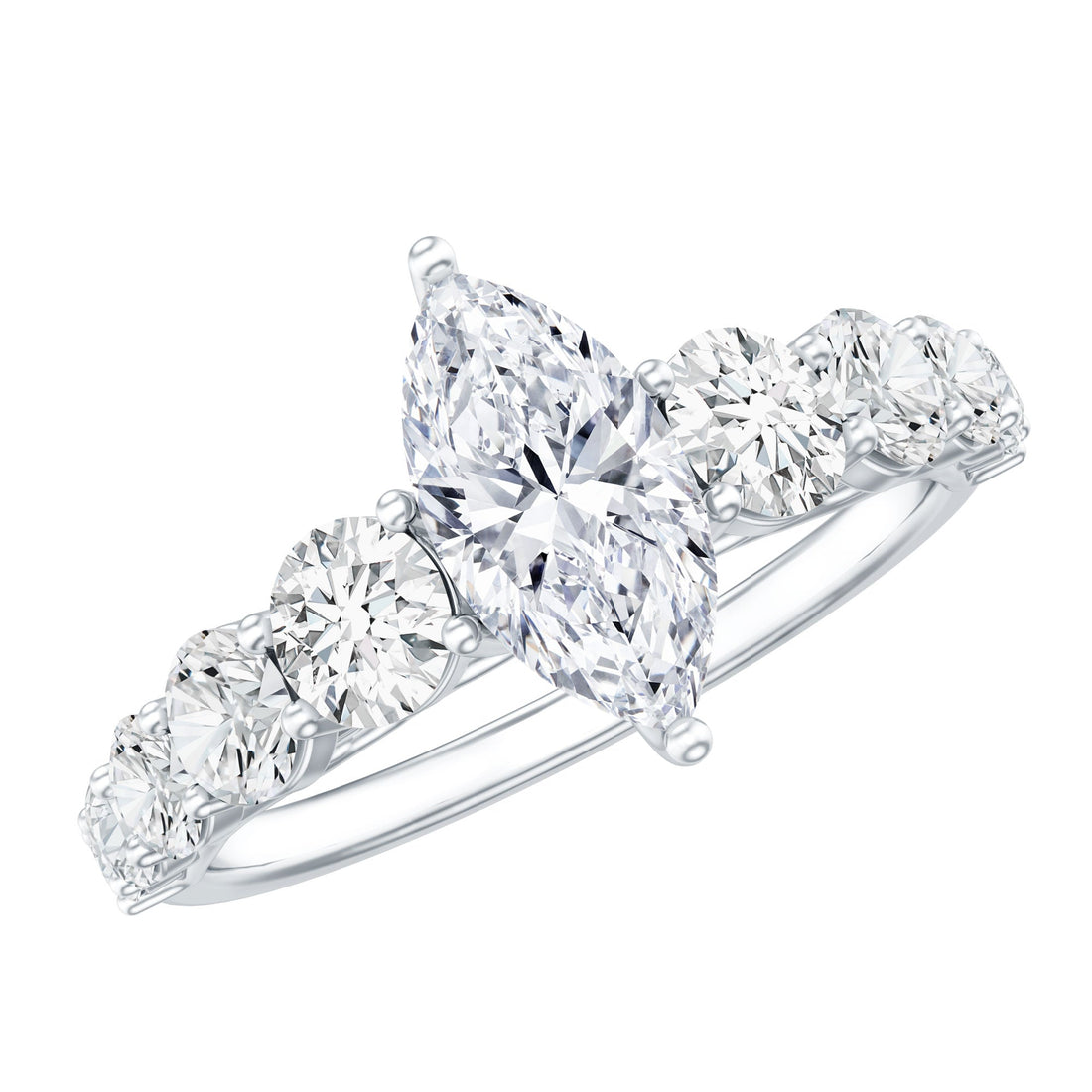 Marquise Cut Moissanite Engagement Ring with Side Stones